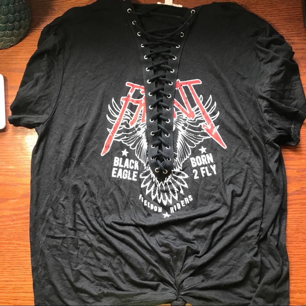 Black Low-cut lace-up top